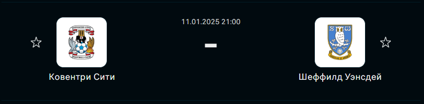 Ковентри СИТИ - Шеффилд Уэнсдей: прогноз на матч 11 января 2025